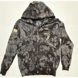 Affliction Freedom Defender Molon Labe Tie Dye Zip Up Hoodie Mens Small Black